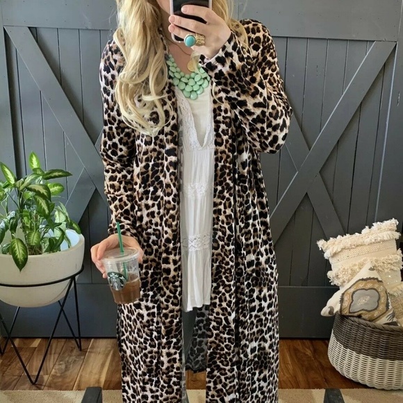 Figleaffashion Sweaters - Leopard Animal Print Duster Maxi Cardigan Jacket